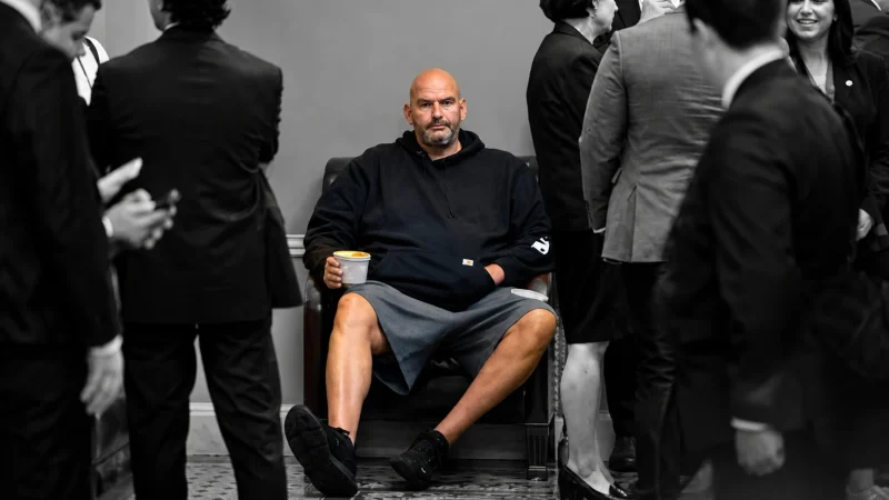 John Fetterman in a Grayscale Senate Hallway