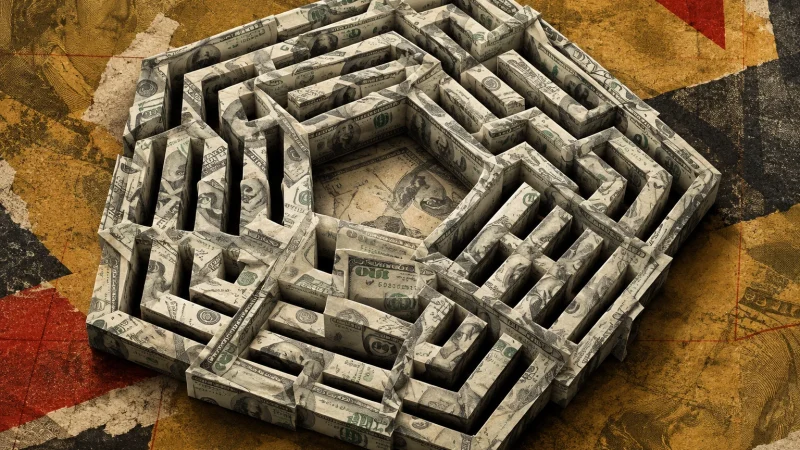 Dollar Bill Labyrinth on Distressed Collage
